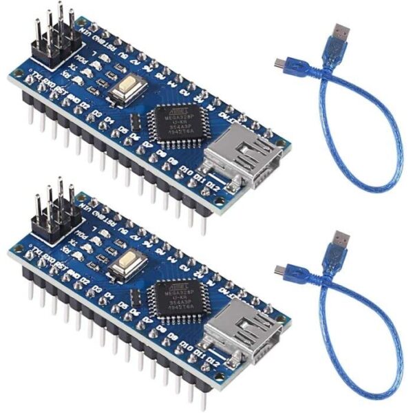 Compatible with Nano V3.0 Board ATmega328P 5V 16MHz Micro Controller Board Module CH340G Chip with USB Cable for Arduino (Pack of 2)  AB0161