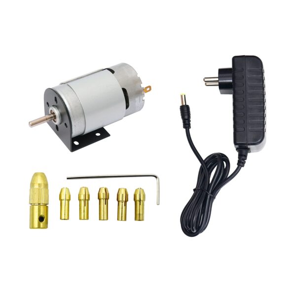 Combo of DC 12V 10000rpm 775 Motor 5pcs Micro Twist Electric Drill Chuck Set (0.5 to 3.0) and 12v 1amp adapter (775 motor+drill set+adapter)    AB0312