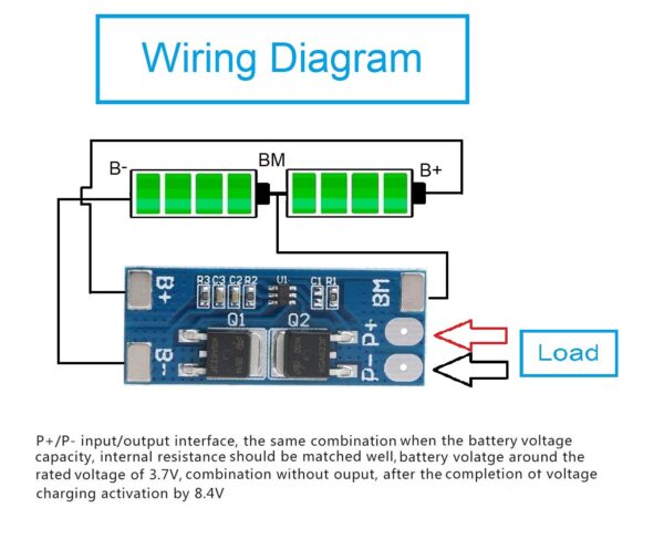 2S 8A 8.4V BMS 18650 Lithium Battery Protection Board - Image 2