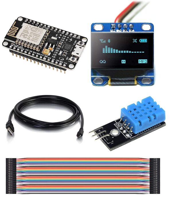 IoT Kit compatible with Arduino IDE /ESP8266 Starter Kit/Weather Station Kit with ESP8266 Development Board, 0.96" OLED, DHT11 Temperature and Humidity Sensor, onnecting cables and wires  AB0082