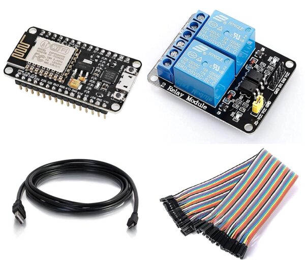 ESP8266 Nodemcu CP2102 Wifi based Basic Starter Kit with Micro USB Cable, 2 Channel relay Module, Female to Female Jumper wire    AB0280