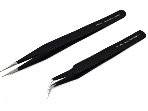 Auto Botix Set of 2 Black Coated Stainless Steel Tweezers - Straight & Curved