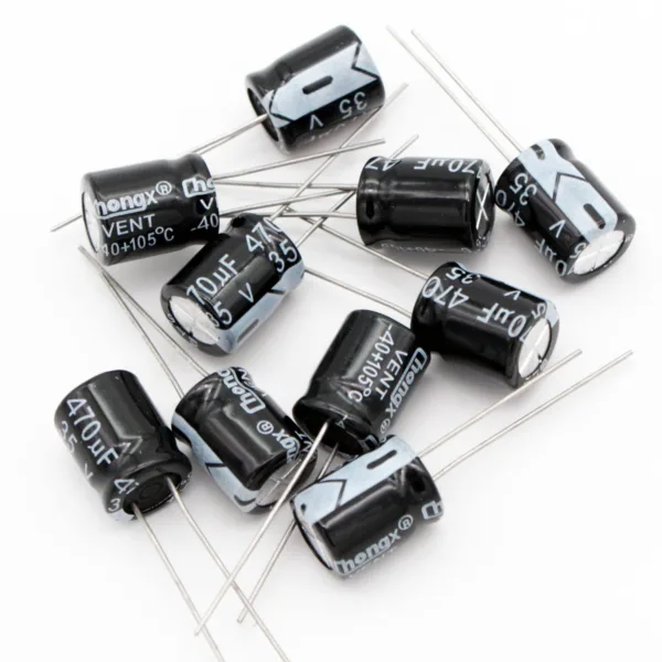 Electrolytic Capacitor, 470 uF 35V, 10 x 13 mm, Black and White, Pack of 10