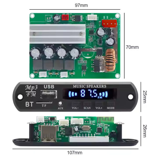 VIRE 2.0 Channel 2*100W High Power Bluetooth Audio Amplifier DC12V TPA3116 Stereo Mini High Power Receiver Amplifier Board