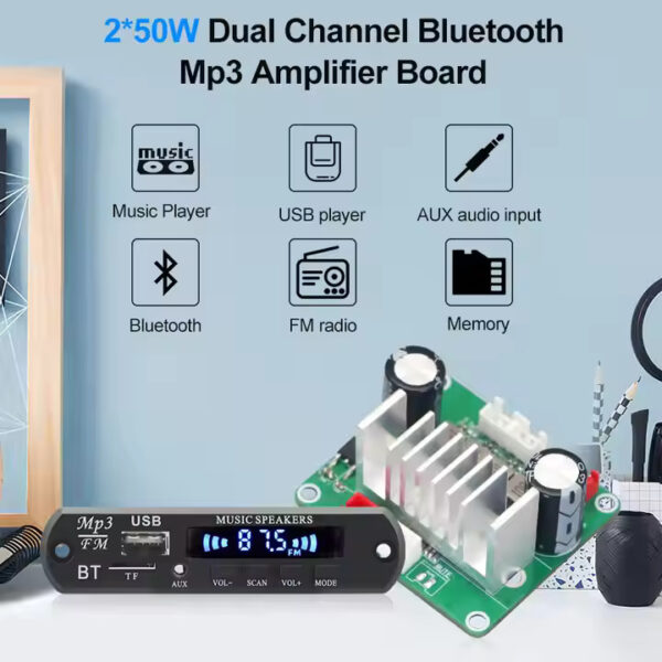VIRE DC 12-24V Input Digital Audio Stereo Amplifier for Bluetooth Module 5V Output 2*50W TPA3116 Amplifier Board Made Plastic - Image 5
