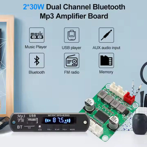 VIRE 2*30W Dual Channel Mini Amplifier Home Theater Audio Stereo Power Board High Power Digital for Bluetooth Amp Module DC 12V - Image 2