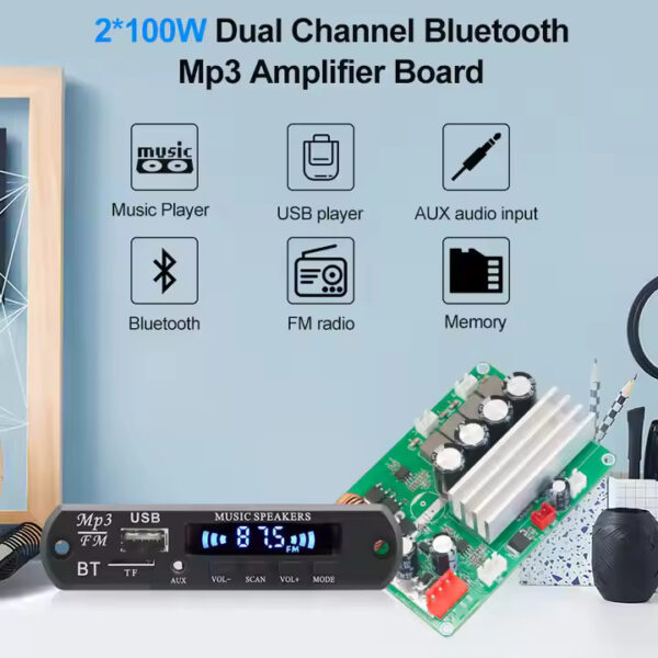 VIRE 2.0 Channel 2*100W High Power Bluetooth Audio Amplifier DC12V TPA3116 Stereo Mini High Power Receiver Amplifier Board - Image 5