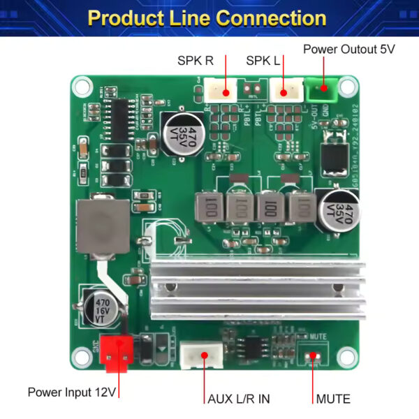 VIRE-Carte d'amplificateur numérique TPA3116, 70W x 2 canaux pour touristes, puissance de préampli stéréo DC 12V, classe D, technologie audio stéréo - Image 3