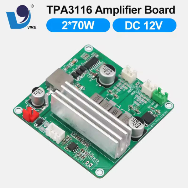 VIRE-Carte d'amplificateur numérique TPA3116, 70W x 2 canaux pour touristes, puissance de préampli stéréo DC 12V, classe D, technologie audio stéréo