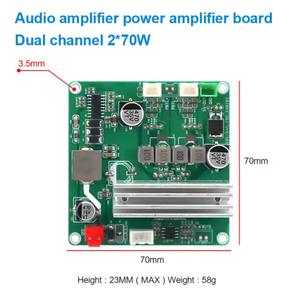 VIRE-Carte d'amplificateur numérique TPA3116, 70W x 2 canaux pour touristes, puissance de préampli stéréo DC 12V, classe D, technologie audio stéréo - Image 5
