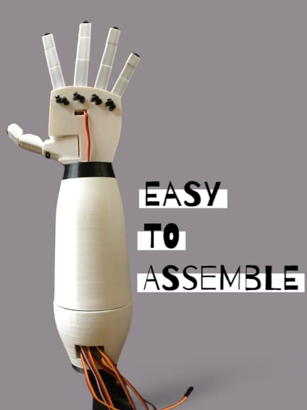 3D Printed Robotic Prosthetic Right Hand Kit, Educational Project with SG90 Servo Motor, Black - Image 3