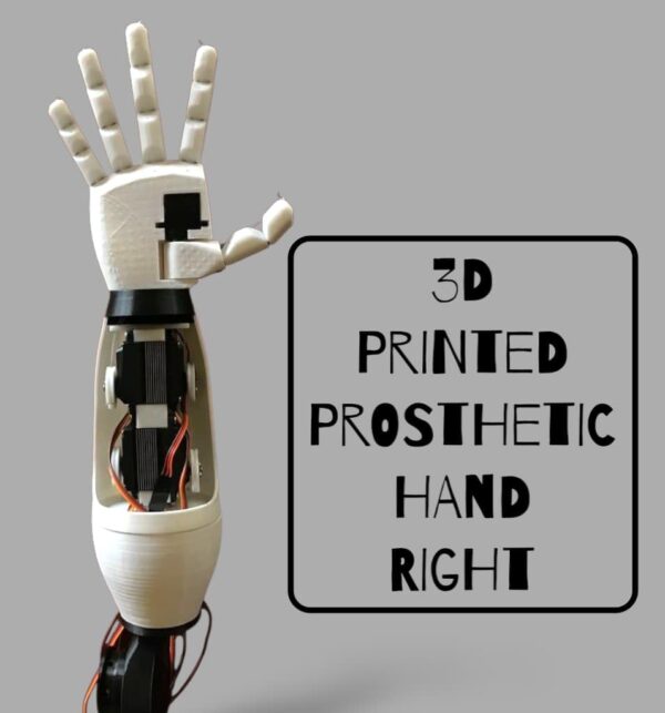 3D Printed Robotic Prosthetic Right Hand Kit, Educational Project with SG90 Servo Motor, Black - Image 2