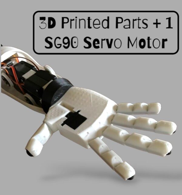 3D Printed Robotic Prosthetic Right Hand Kit, Educational Project with SG90 Servo Motor, Black - Image 4